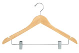 17in. Wishbone Wood Hangers with Adjustable Metal Clips - Natural - 300RC