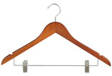 17in. Wishbone Wood Hangers with Adjustable Metal Clips - Matte Teak - 400RC