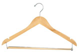 17in. Wishbone Suit Hanger with Chrome Hook and Wooden Lock Bar on Spring - 550