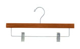 Matte Teak Wood Pants/Skirt Hanger w/Satin Chrome Hook and clips - 800RC